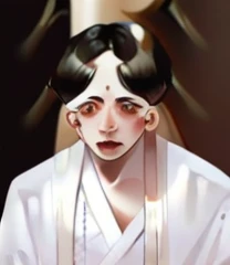 a long white hair white warior cloth with a swan in hand