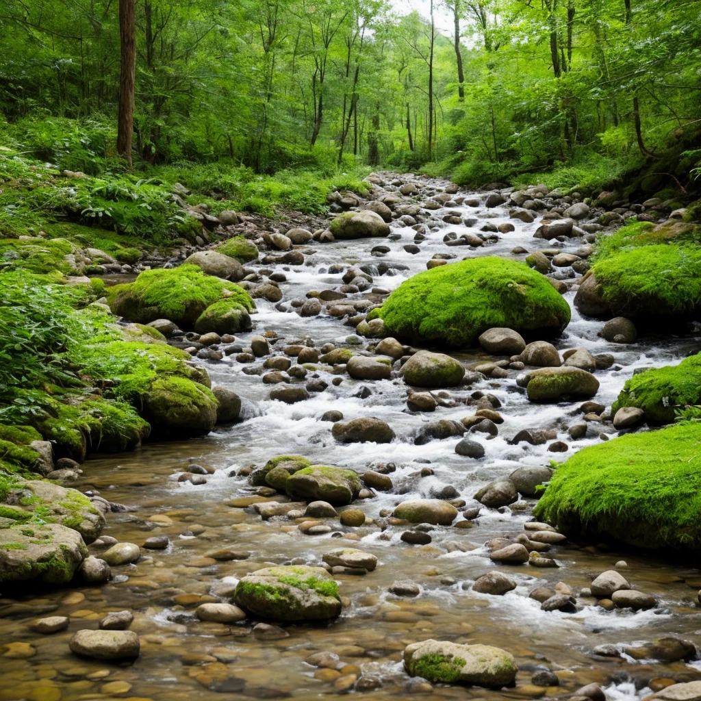 there is a stream running through a rocky field with rocks and grass, dry river bed, real-life brook, streams and rocks, flowing clear water creek bed, babbling brook, small stream, streams, pools and streams, small river on the ground, stream, wet grass and stones, river with low hanging plants, by Rainer Maria Latzke