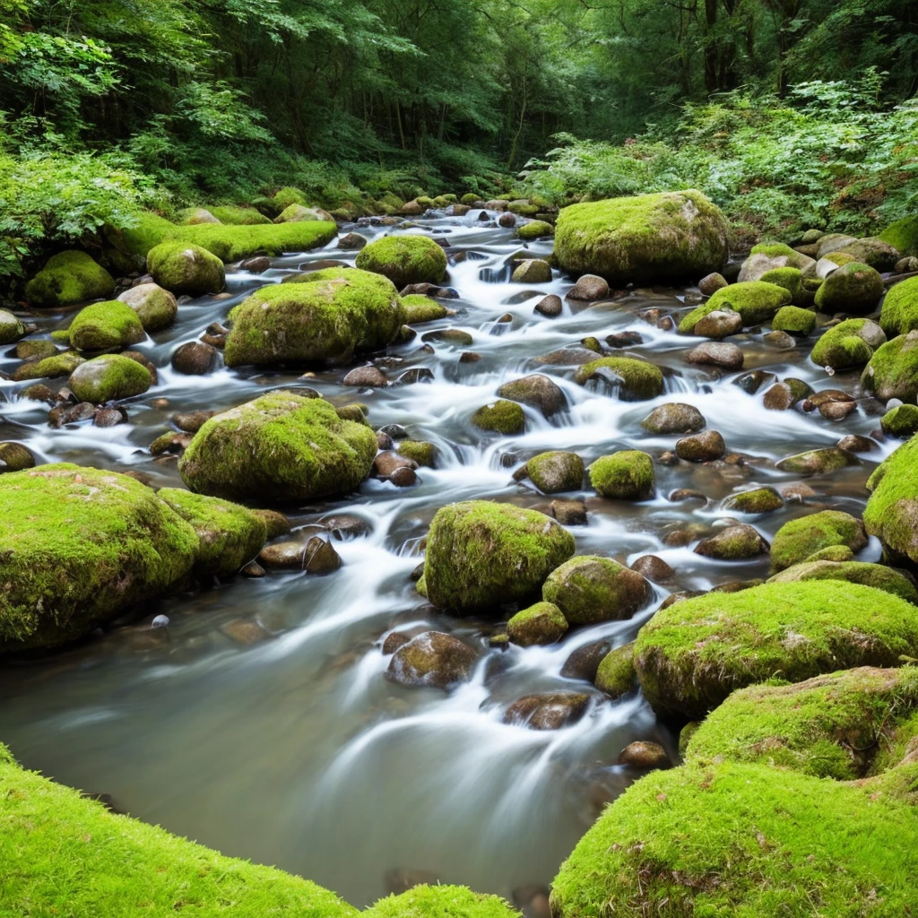 there is a stream running through a rocky field with rocks and grass, a digital rendering by Rainer Maria Latzke, flickr, land art, dry river bed, real-life brook, streams and rocks, flowing clear water creek bed, babbling brook, small stream, streams, pools and streams, small river on the ground, stream, wet grass and stones