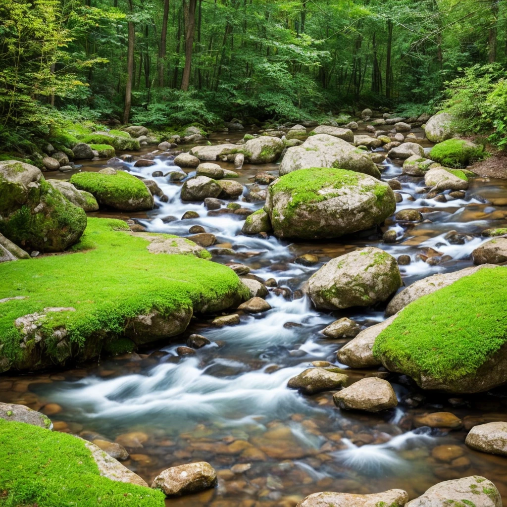 there is a stream running through a rocky field with rocks and grass, dry river bed, real-life brook, streams and rocks, flowing clear water creek bed, babbling brook, small stream, streams, pools and streams, small river on the ground, stream, wet grass and stones, river with low hanging plants, by Rainer Maria Latzke
