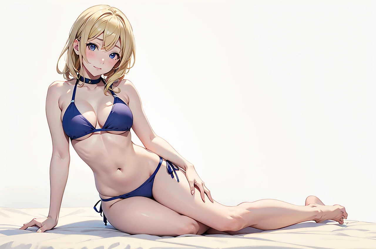 mari ohara
in a bikini laying down on her side with her arm for support poseing