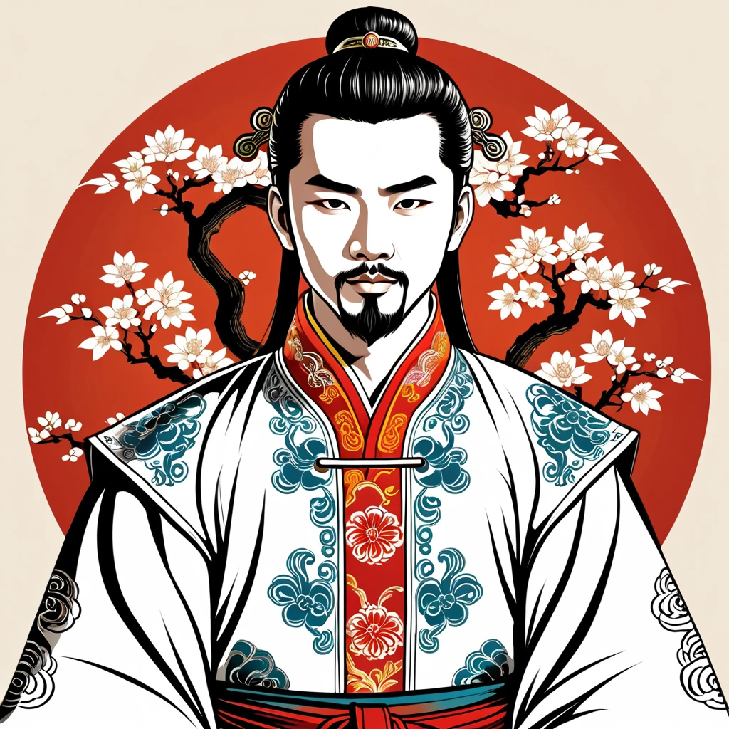 man in chinese folk outfit, vector graphics, strong contours
