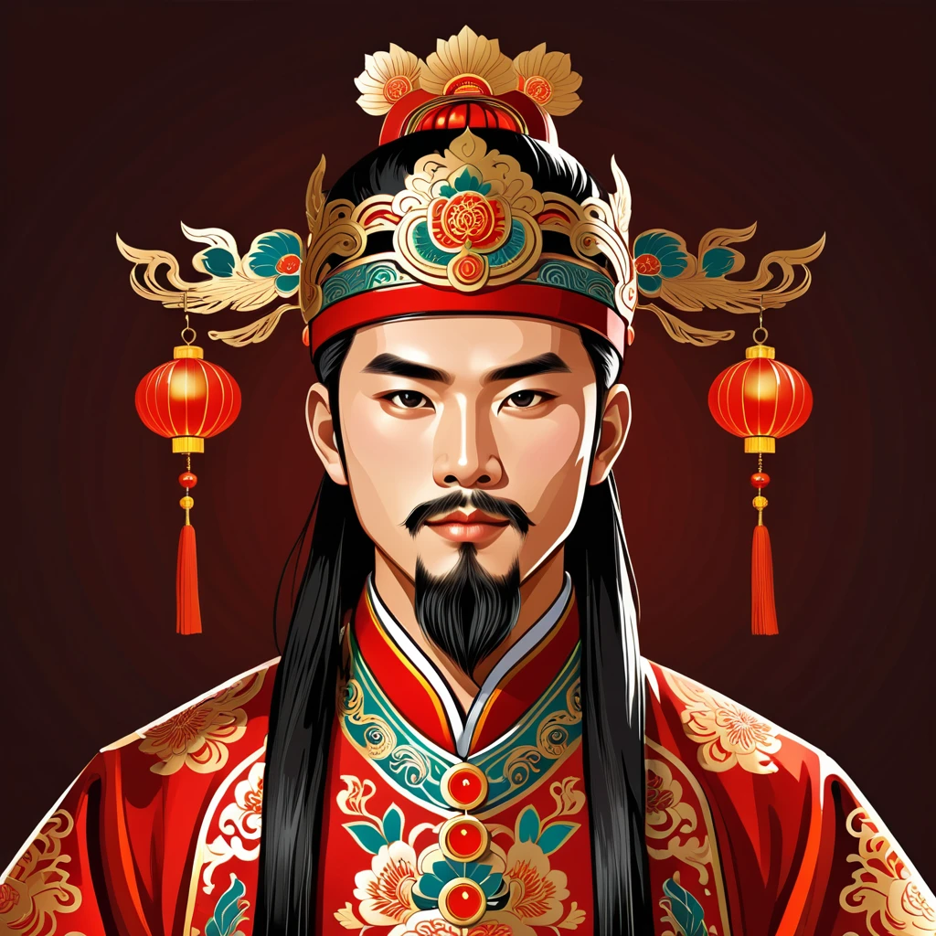 man in chinese folk outfit, vector graphics, strong contours
