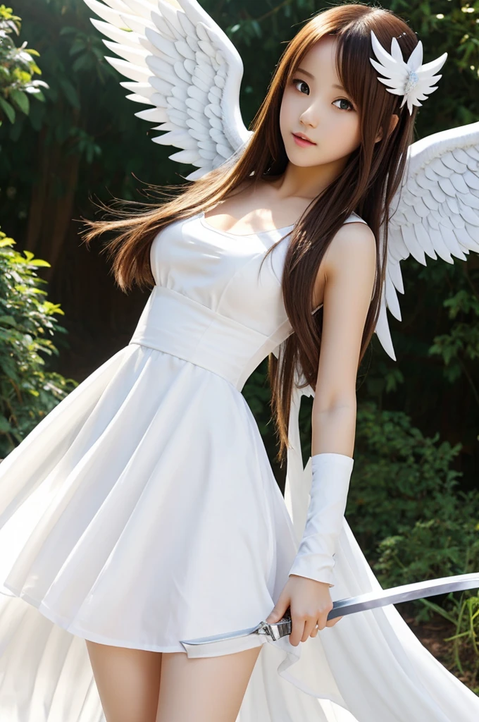 Asuna Ichinose, White clothing, White dress, with angel wings, swords, sexy,