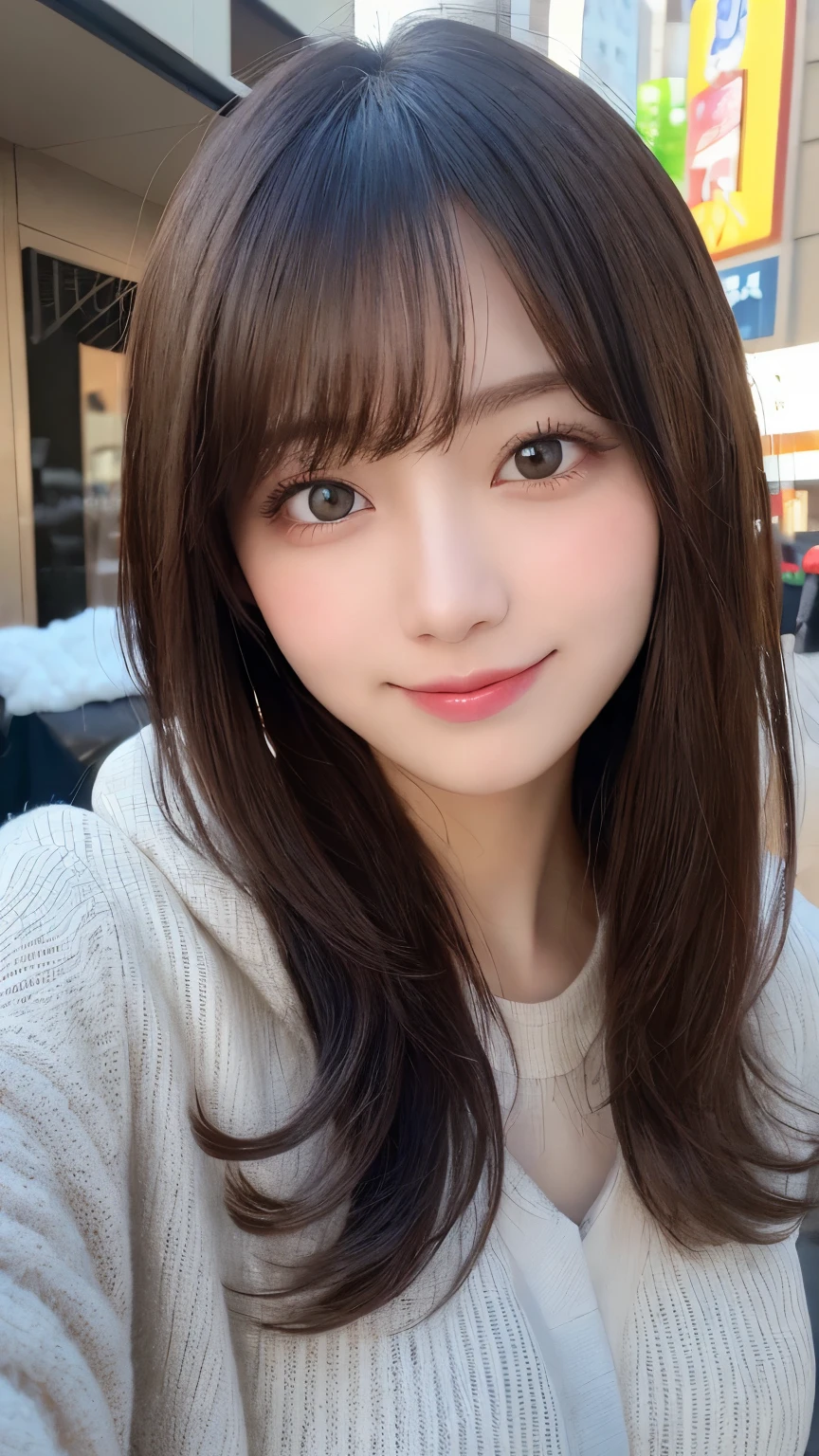 masutepiece, Best Quality, Illustration, Ultra-detailed, finely detail, hight resolution, 8K Wallpaper, Perfect dynamic composition, Beautiful detailed eyes, Cold winter clothes,Medium Hair,Small breasts natural color lip, Bold sexy poses,Smile,Harajuku、20 years girl、Cute、Sexy shot looking at camera