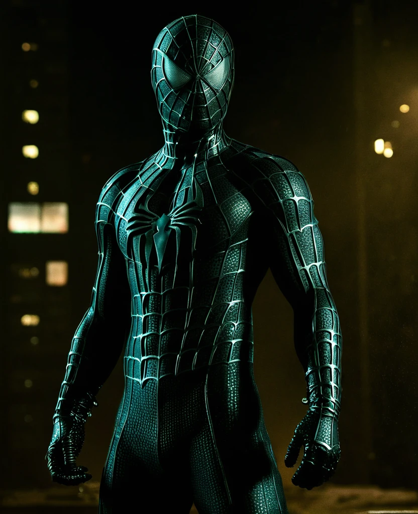 score_9, score_8_up, score_7_up, best quality, realistic, masterpiece, beautiful detail, hyperrealistic, night, ((1girl, woman body, big breasts)), amazing detailed full body portrait of a sexy korean girl, wearing a realistic and highly detailed black raimi spider-man suit, ((huge muscular girl)), professional model wears ultra - detailed black raimi spider - man suit, ultra - detailed and grained black raimi spiderman suit, suit covered entire body and hand, black spiderman gloves, wet, (action pose), (full body), (dirty skin), octane render, highly detailed, volumetric, dramatic lighting, (highest quality:1.1), (HDR:1.3), (top quality, best quality), realistic, high definition,