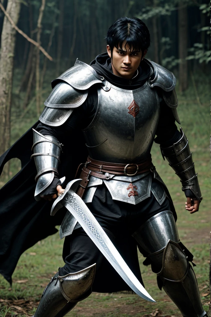 Berserk warrior, black hair, high quality, full armour,