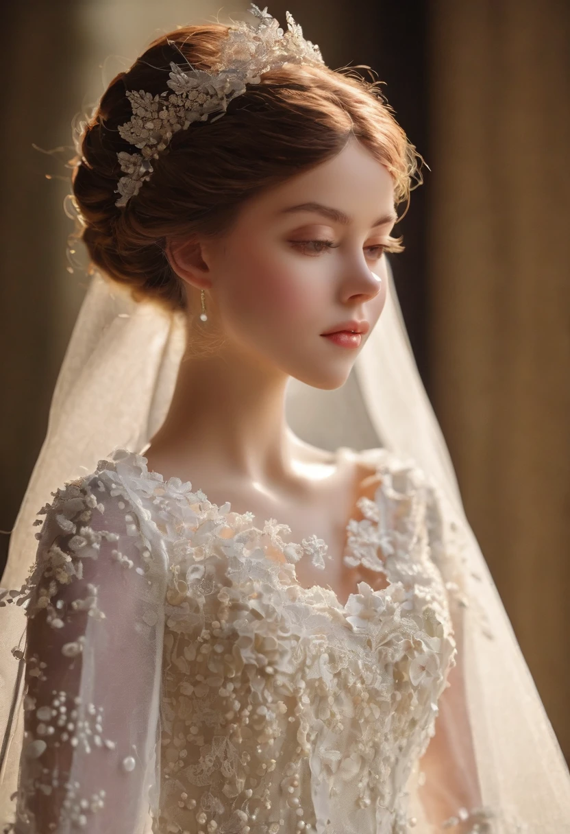 (((masterpiece))), (((Highest quality))), ((Super detailed)), ((非常にdelicateで美しい)), (最高masterpiece:1.4),delicate,８ｋ,(cloth),(material)コラージュしたcloth,ghostwhite,Tulle,Pearl ornament,Shabby chic