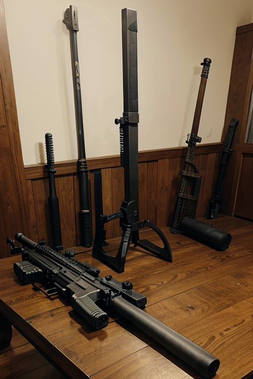 weapons on a table