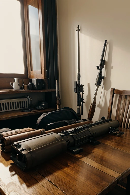 weapons on a table