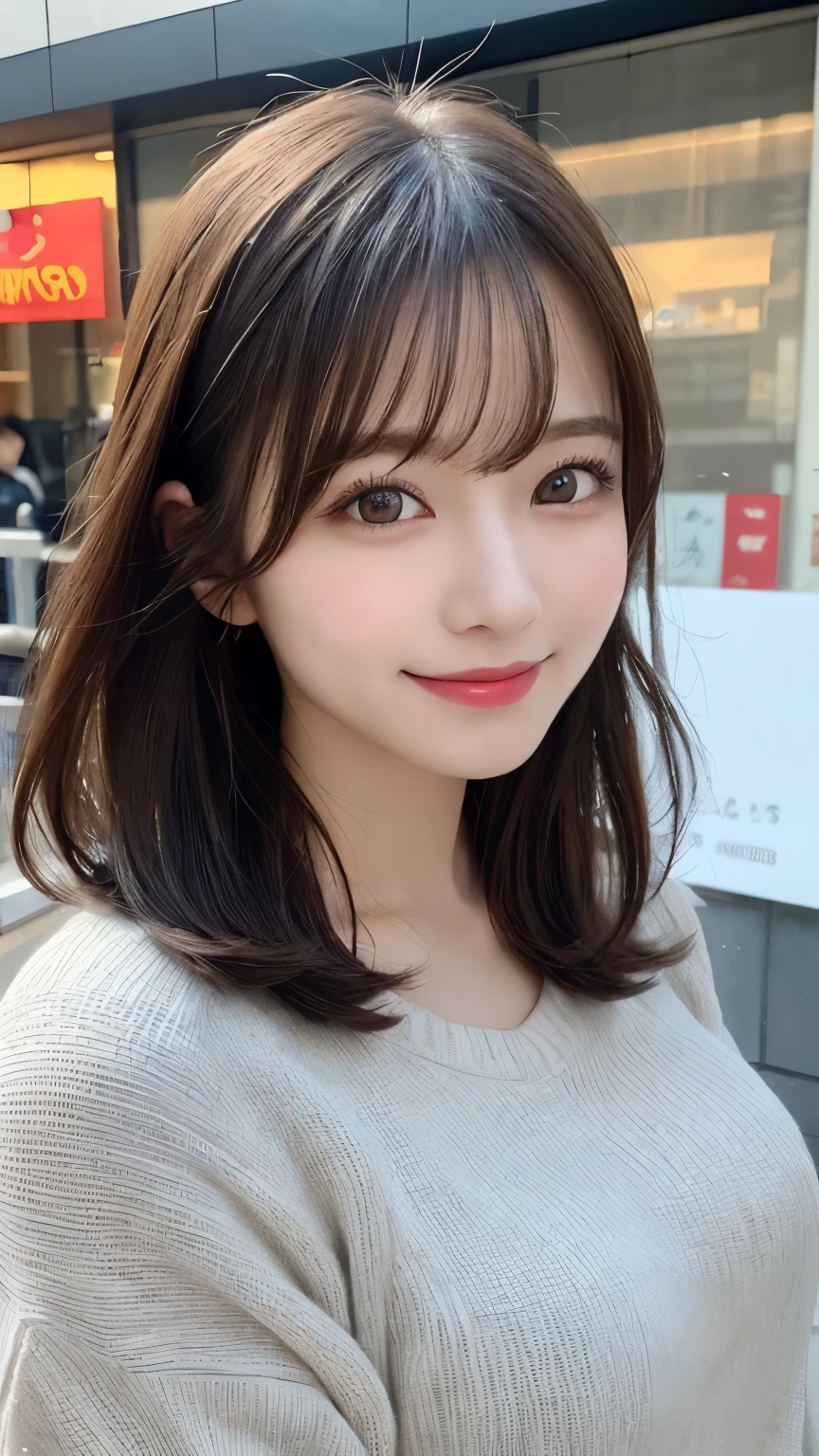 masutepiece, Best Quality, Illustration, Ultra-detailed, finely detail, hight resolution, 8K Wallpaper, Perfect dynamic composition, Beautiful detailed eyes, Cold winter clothes,Medium Hair,Small breasts natural color lip, Bold sexy poses,Smile,Harajuku、20 years girl、Cute、Sexy shot looking at camera