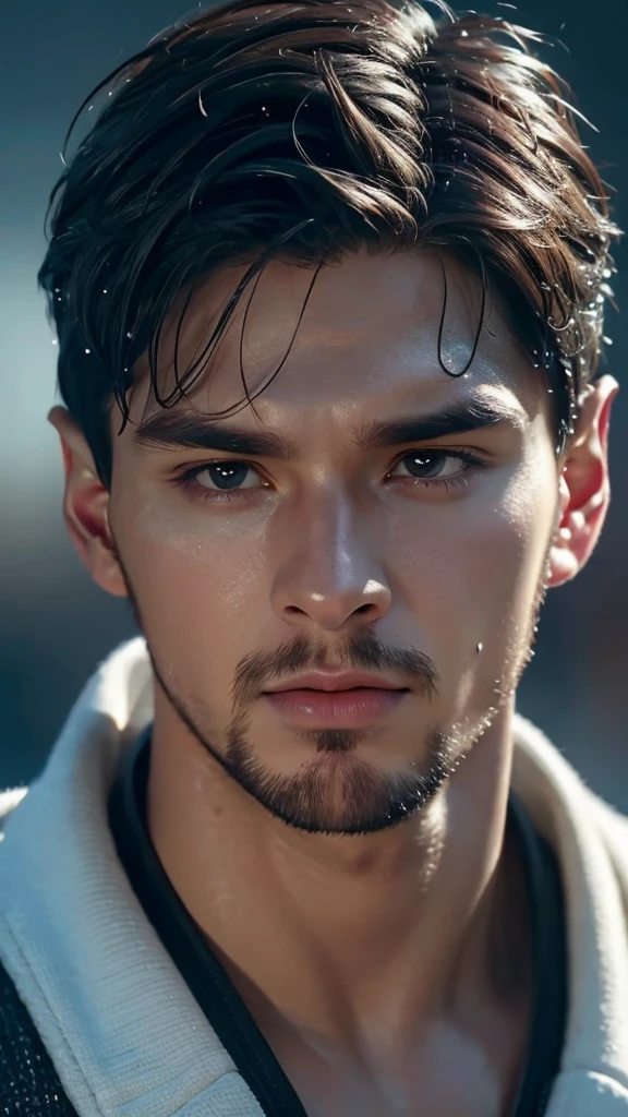 Leonel Messi face, sensual lips, wet face, detail face, hyper realistic, cgi style, cinematic color