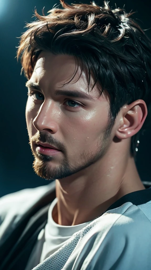 A detailed, hyper realistic CGI portrait of Lionel Messi, with sensual wet lips, extremely detailed facial features, cinematic color and lighting