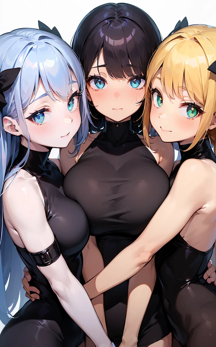 (Cute eyes:1.2), (Sparkling eyes:1.2),(Beautiful Eyes:1.2), Highest quality,wonderful,finely,Highly detailed CG Unity 8k wallpaper, (The three of them hugged each other:1.3),(Three people of different heights:1.5), (Three Girls, Idol, Skinny body, Dressed), (Huge breasts:1.3), (Open your mouth:1.1),(Idolグループ:1.2),(From behind:1.2),(Beautiful Eyes:1.2),(Different hairstyles),(All three of them wear the same costume:1.6),(All three have different eye colors:1.5),(All three have different skin colors.:1.5),(Upper Body:1.5),(Live Stage:1.3)