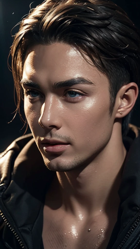 A detailed, hyper realistic CGI portrait of Christian Ronaldo, with sensual wet lips, extremely detailed facial features, cinematic color and lighting
