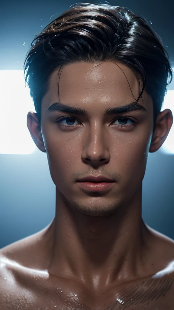A detailed, hyper realistic CGI portrait of Christian Ronaldo, with sensual wet lips, extremely detailed facial features, cinematic color and lighting