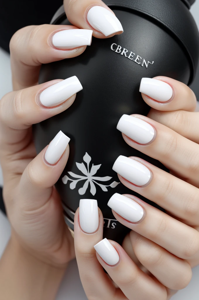 White base painted nails with black franseite design