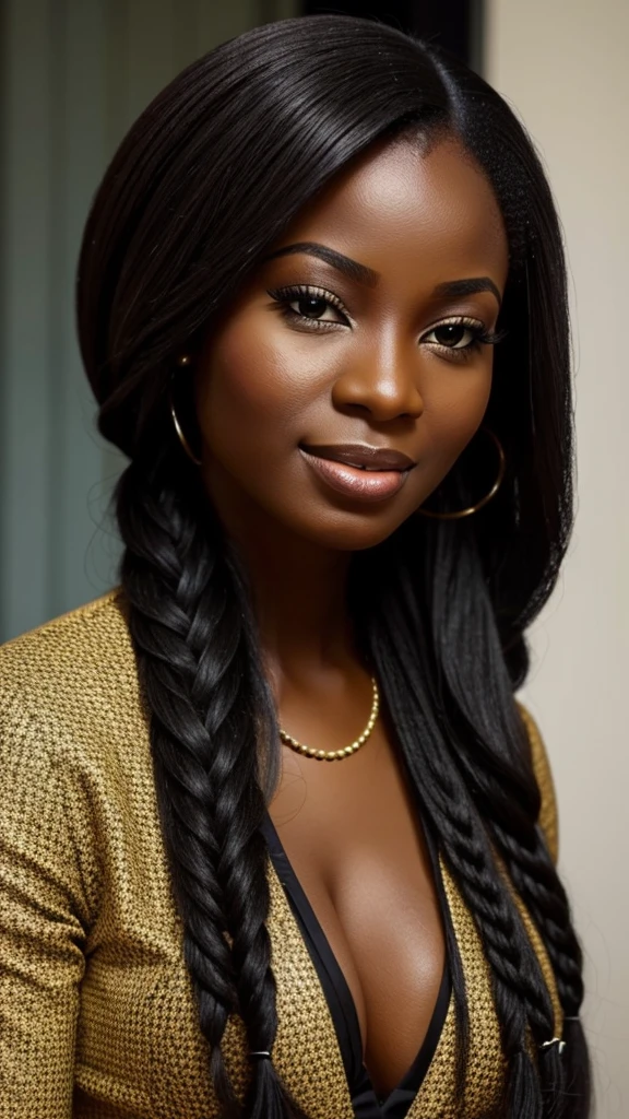 A beautiful beautiful black woman, beautiful silhouette, beautifuls + gentle lips+Businessman Tresse) are in a company . very realistic Ivorian communications manager,,,,,,,,,,,

