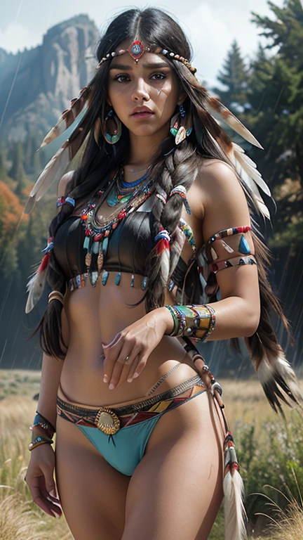 score_9, score_8_above, score_7_above, score_6_above, classification_explicit, 1 girl, ((14 years:1.2)),(The best quality,A high resolution,Ultra - detailed,actual),Native American Ariana Grande,(wild Indian native American:1.4), adult, full lips, big light eyes, light blue eyes, ((by rubio:1)), (cabello ondulado long trenzado nativo indio: 1.2), (female native american:1.4) ,(native indian feathers :1.4), (Face details: 1.5, bright blue eyes, beautiful face, pretty eyes, iris coating, labios Delgados: 1.5, Delgado, pale and sharp eyebrows, long, dark eyelashes, double tabs),(perfect hands detailed : 1.4 ) , (forest background big leaves :1.4), (native american V2.1), (native american:1.4), (fondo desierto casa native american:1.4), (dynamic cowboy pose),(( beautiful american indian warrior:1.4), (beautiful american indian warrior: V2.1)) , (bright colors), (big stones background:1.4 ), (meadow background :1.4), (falling rain cloudy:1.4), (great grassland autumn :1.4), (vestidor native american:1.4), (showing sexy panties:1.4), (realistic V2.1), (perfect anatomy)