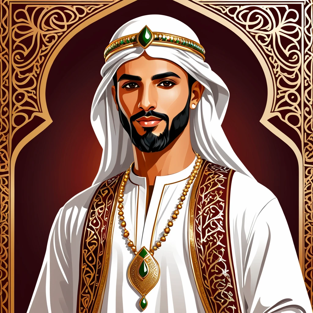 man in arabian folk outfit, vector graphics, strong contours
