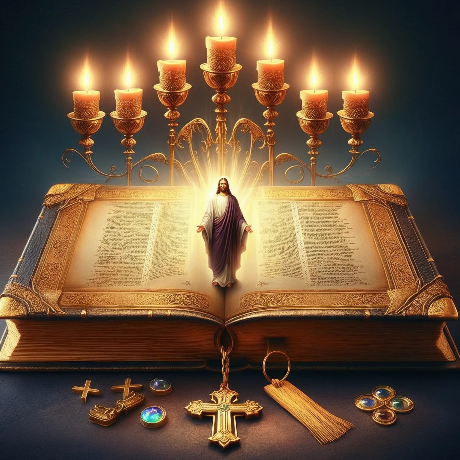 arafed image of a book with a candle and a cross on it, bible illustration, holy flame spell, religious imagery, holy fire spell art, biblical art lighting, by Hristofor Zhefarovich, lit with candles, by Aleksander Gierymski, holy sacred light rays, by Alexander Kucharsky, orthodox christianity, holy light