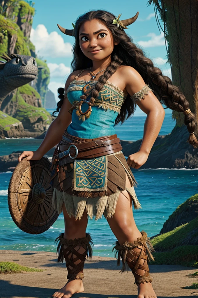 Moana with pretty viking style clothes "How to Train Your Dragon"