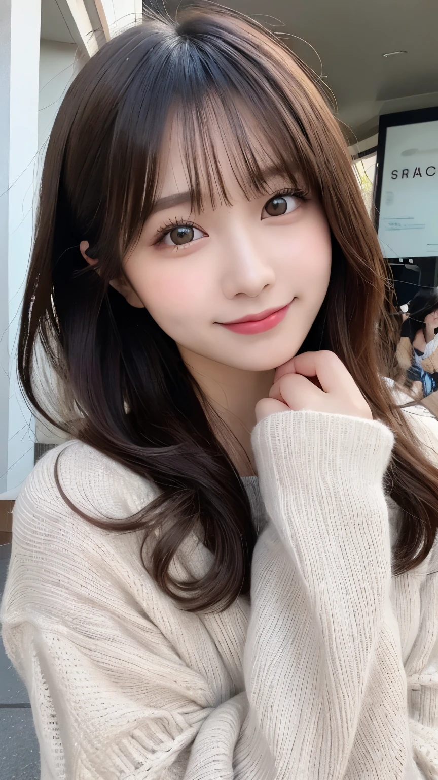 masutepiece, Best Quality, Illustration, Ultra-detailed, finely detail, hight resolution, 8K Wallpaper, Perfect dynamic composition, Beautiful detailed eyes, Cold winter clothes,Medium Hair,Small breasts natural color lip, Bold sexy poses,Smile,Harajuku、20 years girl、Cute、Sexy shot looking at camera