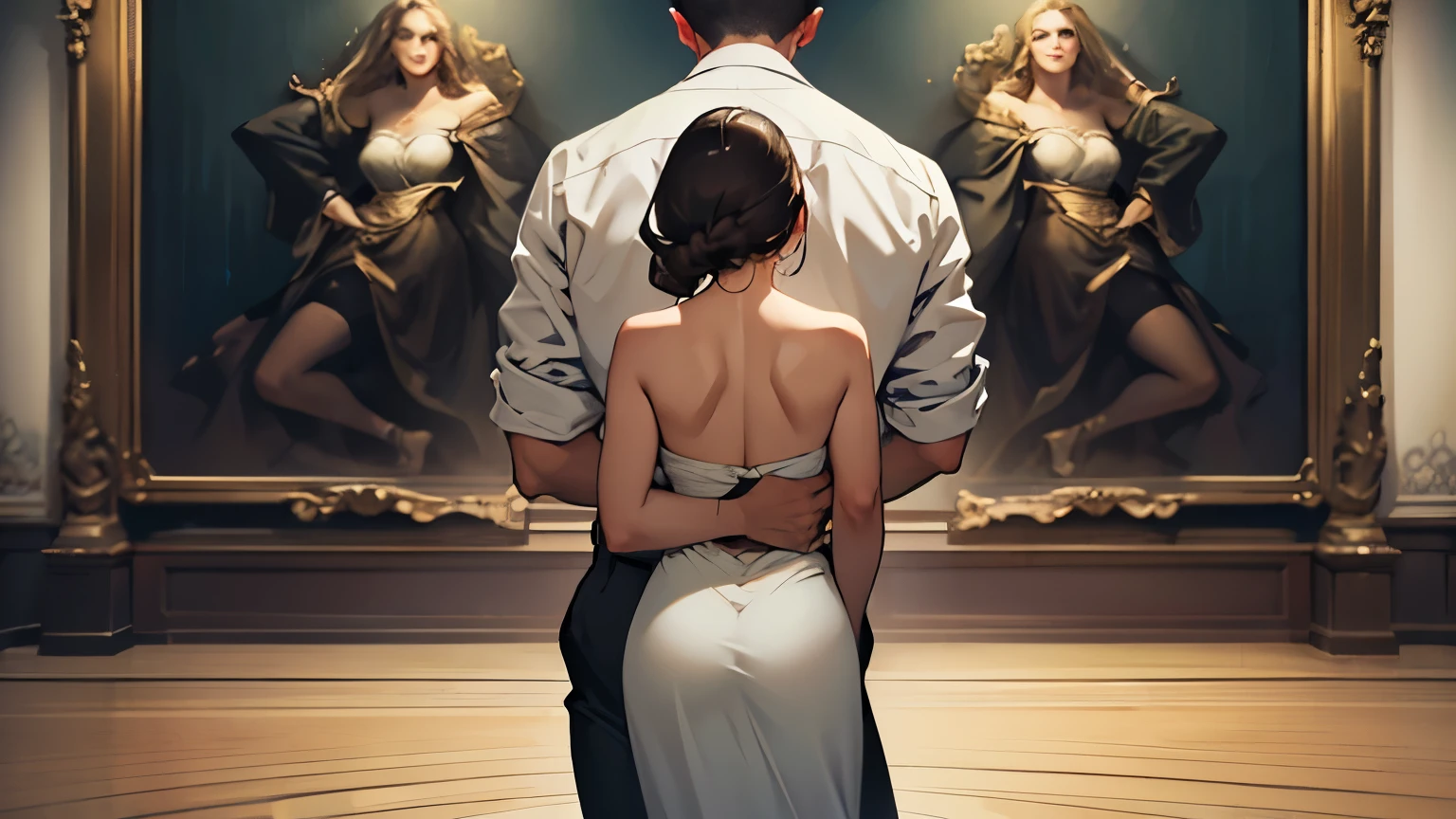 ((best qualityer)), ((work of art)),((detailded)), man hugging woman from behind