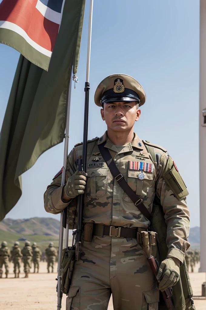 ((best quality)), ((masterpiece)), (detailed), soldiers raising a flag