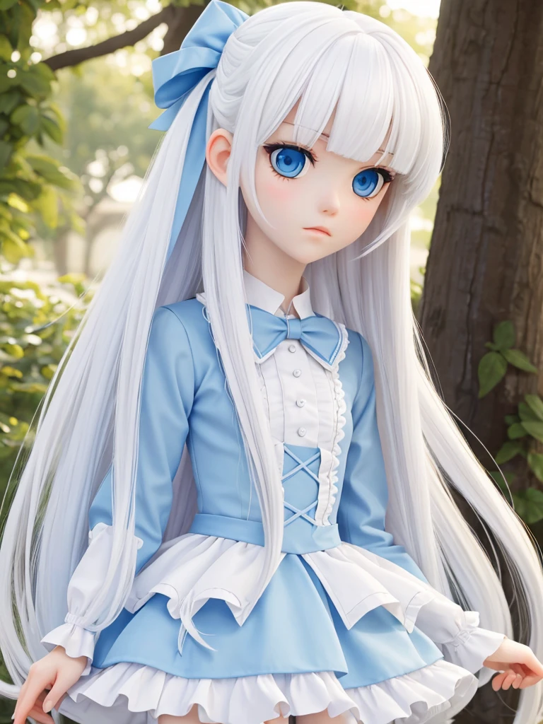 (best quality), 1girl, female, pale skin, white hair, long hair, swept bangs, straight hair, blue eyes, perfect eyes, , slender, flat chest, shy, lolita clothes, masterpiece, anatomically correct, highres
