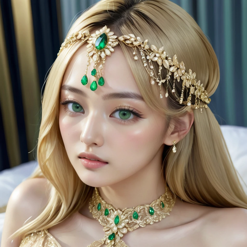The woman is pushed down on a large bed and naked men put their dicks into her pussy and ejaculate a lot, rape her, groping her all over, gang-raping her, and a lot of semen overflows from her pussy.、((Highest quality)), ((masterpiece)), (detailed), (Perfect Face)、The woman was a tiare with green eyes and medium-long blonde hair, and was wearing a luxurious, shiny, gold-colored, long-slit see-through dress with gorgeous embroidery and trim, which allowed her skin to show through, a gold-colored see-through cape, and a gold-colored see-through veil. She was wearing a gorgeous jeweled hair accessory, a jeweled head dress chain, a jeweled waist chain, a gorgeous necklace, bracelets, ankle bracelets, jeweled earrings, and shiny gold boots. She was also wearing an engagement ring.