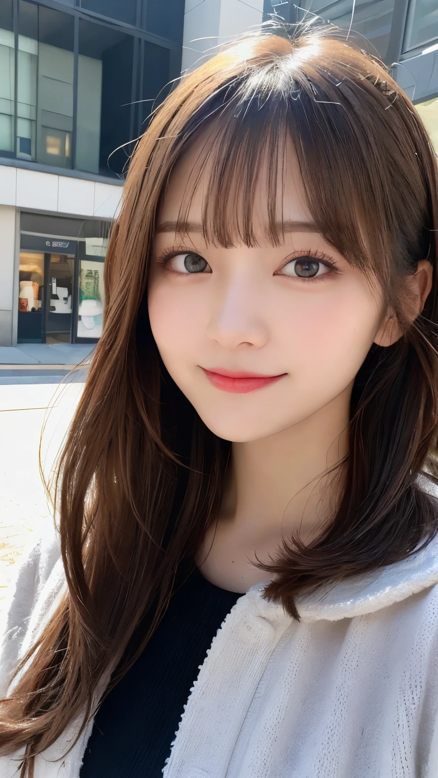 masutepiece, Best Quality, Illustration, Ultra-detailed, finely detail, hight resolution, 8K Wallpaper, Perfect dynamic composition, Beautiful detailed eyes, Cold winter clothes,Medium Hair,Small breasts natural color lip, Bold sexy poses,Smile,Harajuku、20 years girl、Cute、Sexy shot looking at camera