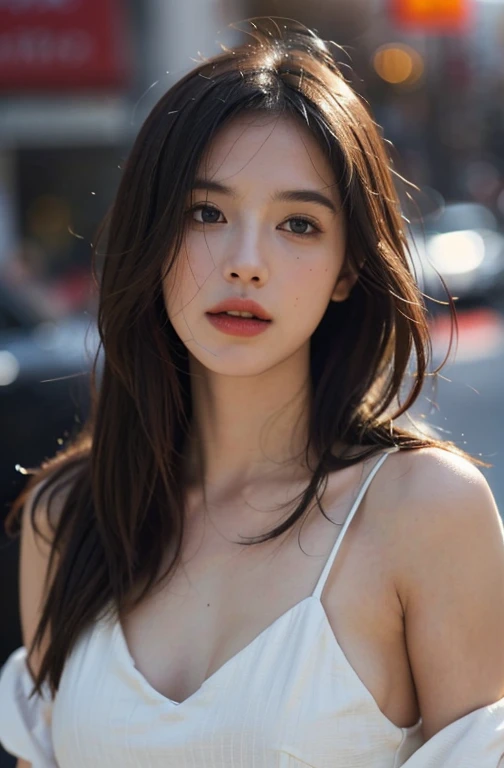 (RAW Photos, Highest quality), (Realistic, photoRealistic: 1.3), Highest quality, Very detailed, masterpiece, Very detailed, figure, One girl, upper_body, Dynamic Angle, world masterpiece theater, Messy_length_hair, Highest quality, Very detailed CG Unity 8k wallpaper, ink, wonderful, Cinema Lighting, lens_Flare
