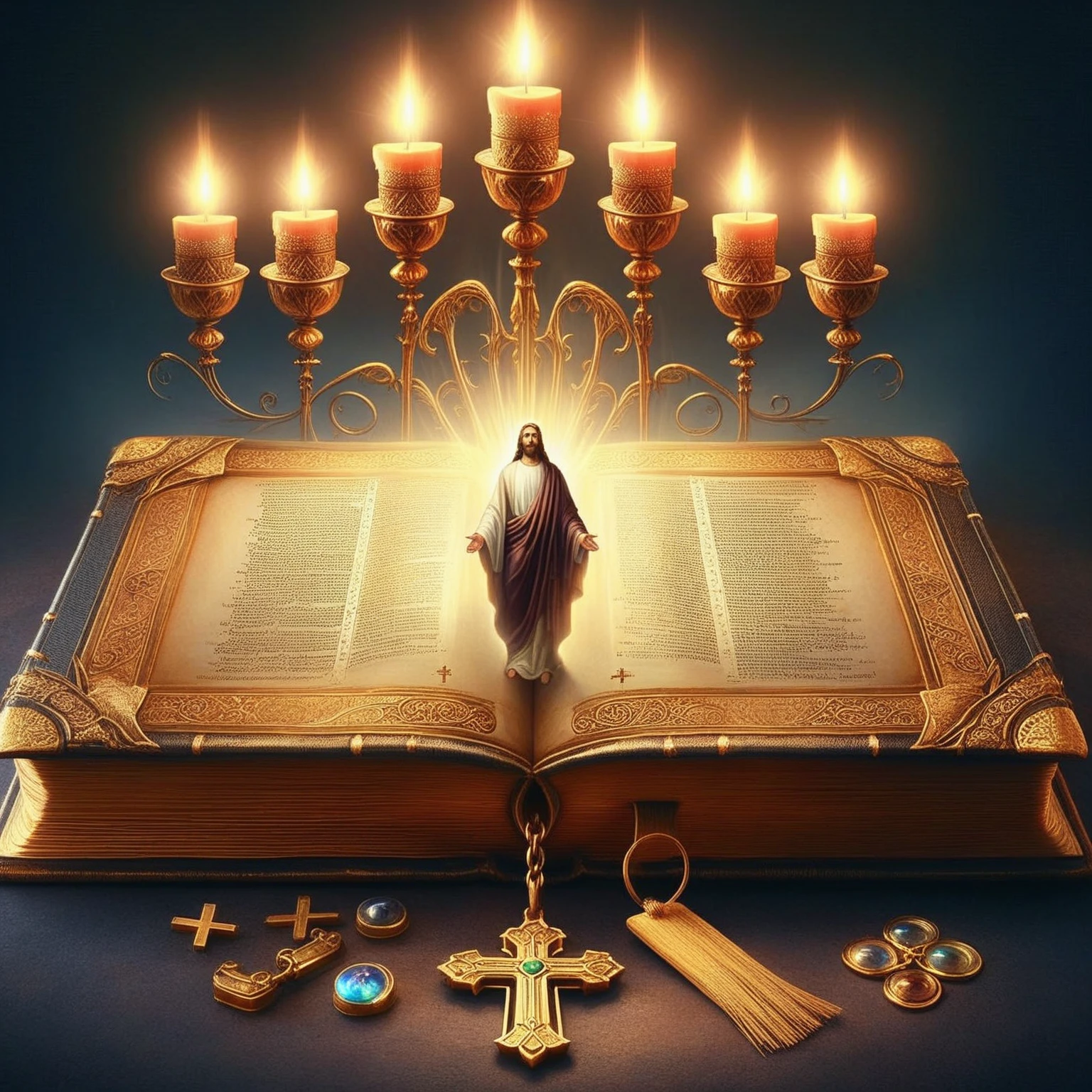 arafed image of a book with a candle and a cross on it, bible illustration, holy flame spell, religious imagery, holy fire spell art, biblical art lighting, by Hristofor Zhefarovich, lit with candles, by Aleksander Gierymski, holy sacred light rays, by Alexander Kucharsky, orthodox christianity, holy light