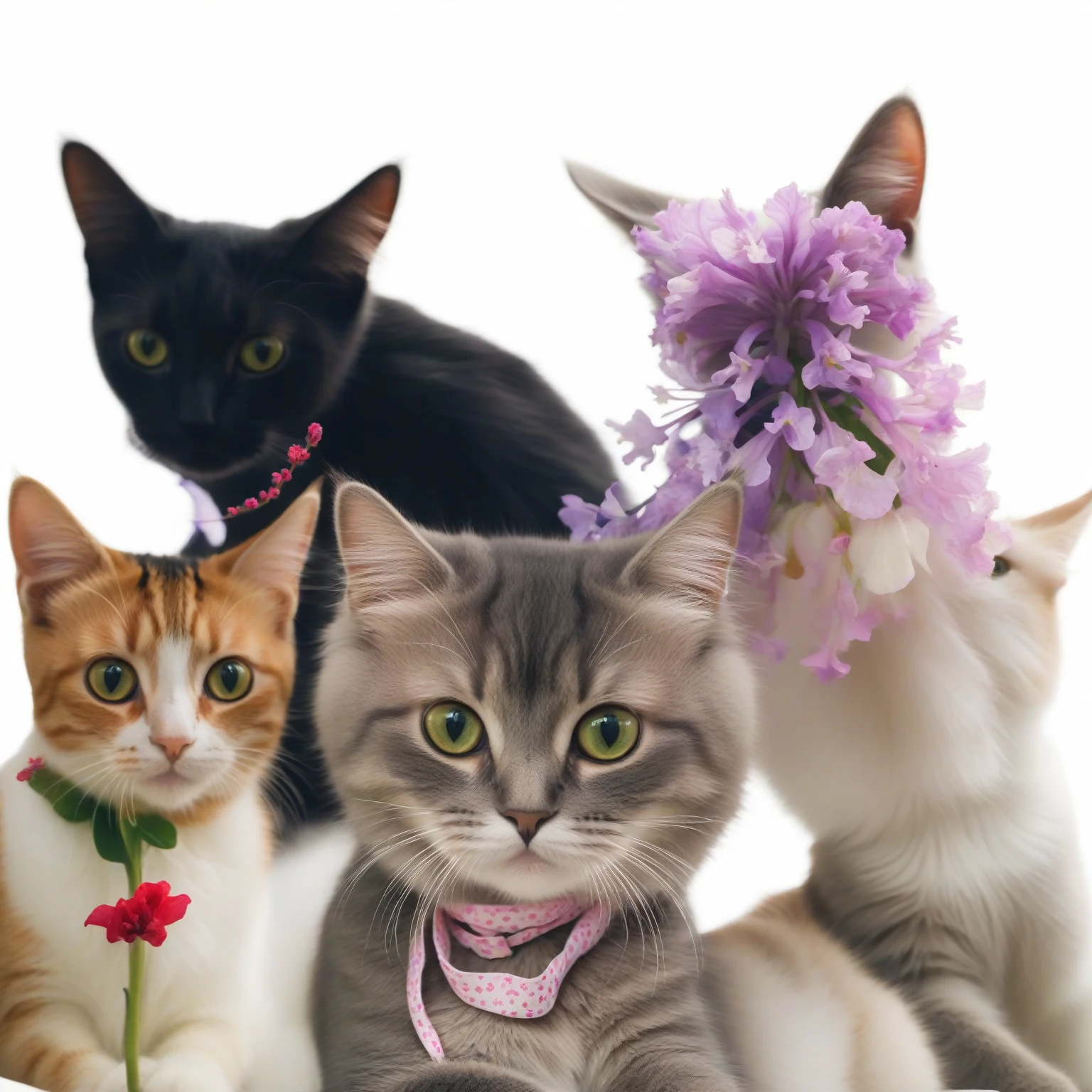 make it selfie cats with flower garden plant background