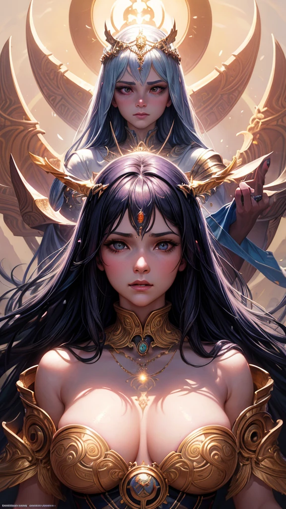 portrait of etheral goddess, intricate, elegant, highly detailed, digital painting, artstation, concept art, smooth, sharp focus, illustration, art by artgerm and greg rutkowski and alphonse mucha and william - adolphe bouguereau and stephanie law , epic royal background, big royal uncropped crown, royal jewelry, robotic, nature, full shot, symmetrical, Greg Rutkowski, Charlie Bowater, Beeple, Unreal 5, hyperrealistic, dynamic lighting, fantasy art