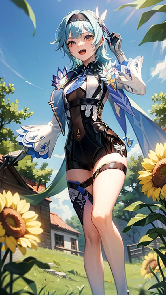 naked, nude, vagina, lolita, outside, flat chest, , open mouth, happy, smiling, sunny, happy, bright sunlight, grass, from below, masterpiece, best quality