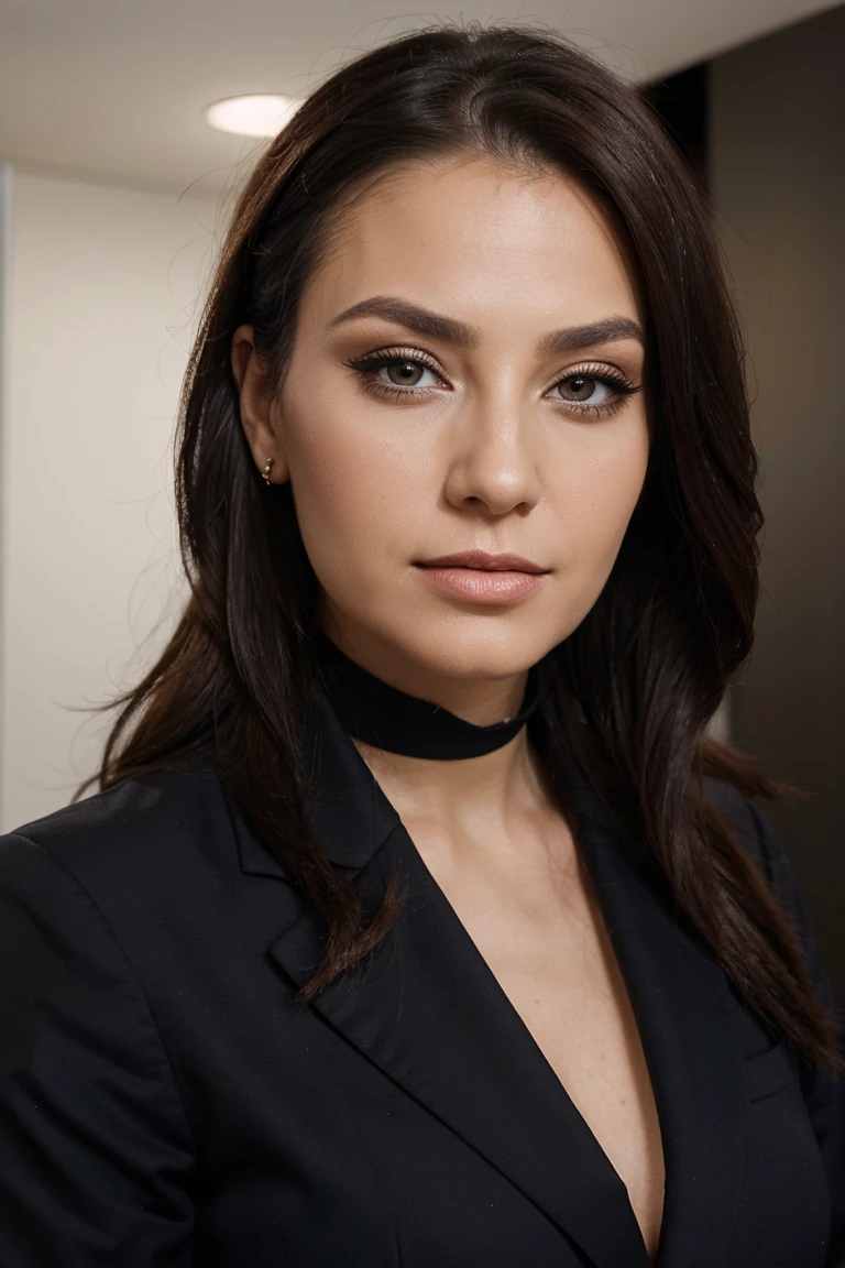 high quality portrait of a business woman, middle angle, makeup business, professional linkedin profile picture