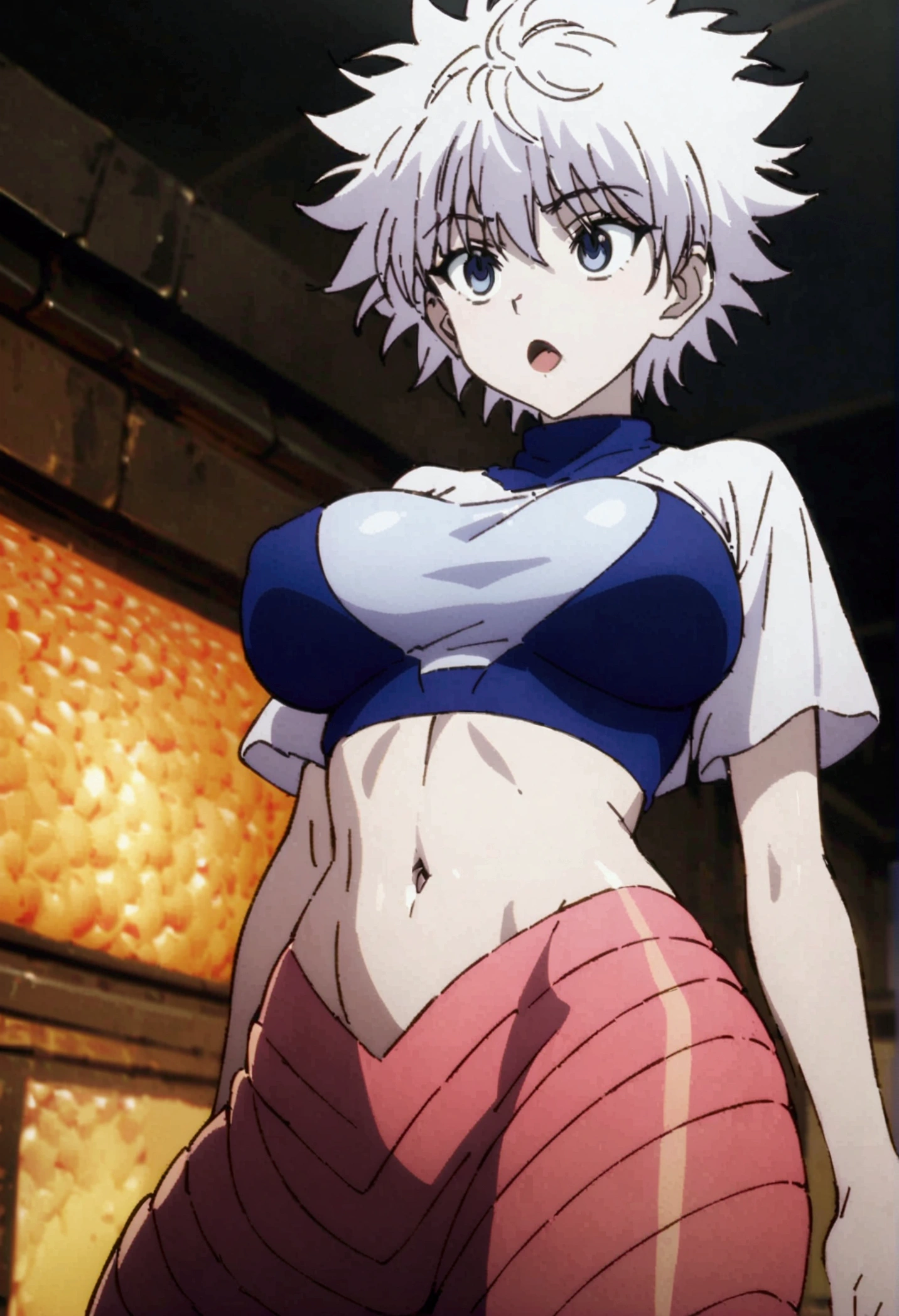 killua zoldyck ahegao, big breast, crop top, and kitsune and lamia body