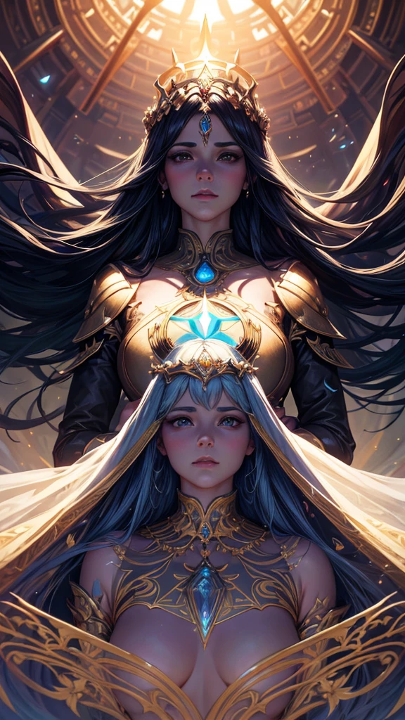 portrait of etheral goddess, intricate, elegant, highly detailed, digital painting, artstation, concept art, smooth, sharp focus, illustration, art by artgerm and greg rutkowski and alphonse mucha and william , epic royal background, big royal uncropped crown, royal jewelry, robotic, nature, full shot, symmetrical, Greg Rutkowski, Charlie Bowater, Beeple, Unreal 5, hyperrealistic, dynamic lighting, fantasy art  