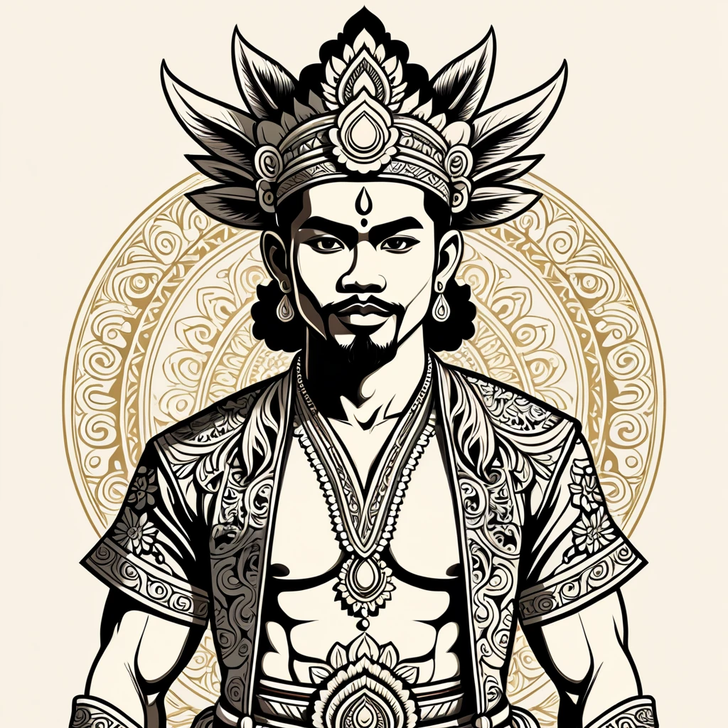 man in balinese folk outfit, vector graphics, strong contours