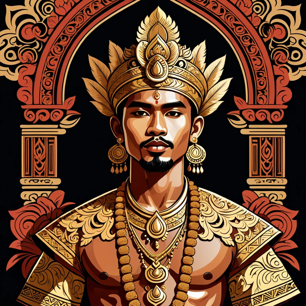 man in balinese folk outfit, vector graphics, strong contours