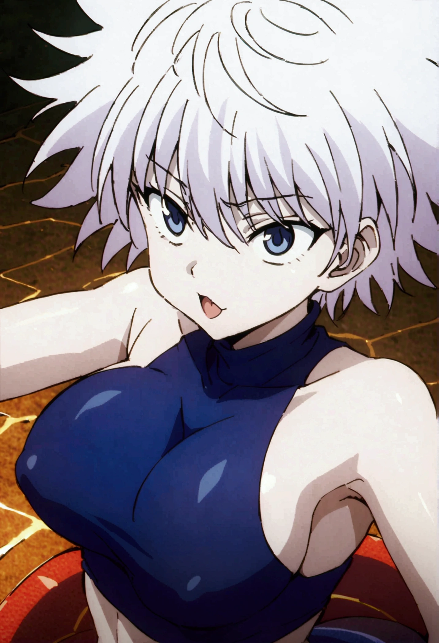 killua zoldyck ahegao, big breast, crop top, and lamia body