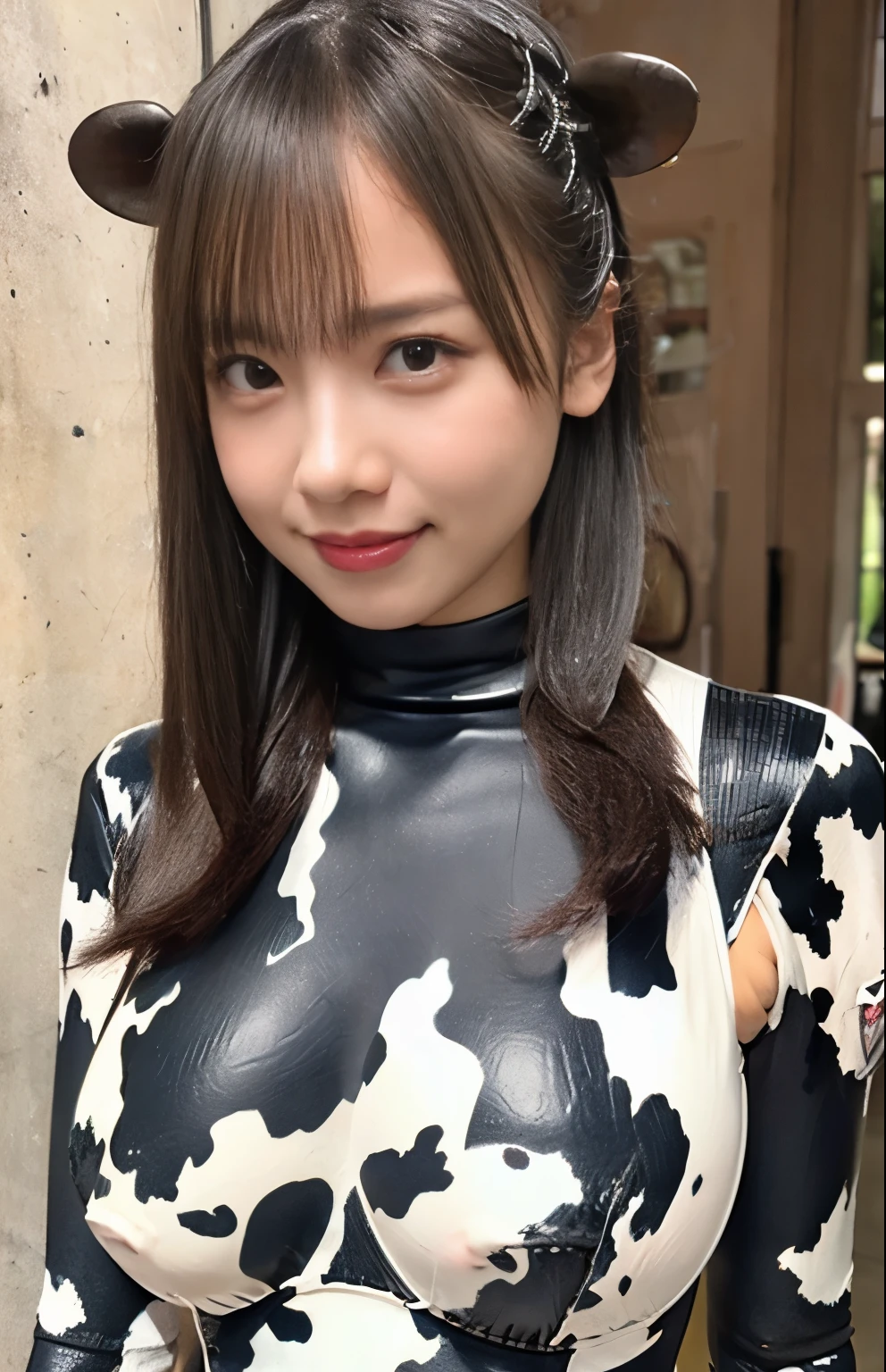 (high resolution,masterpiece,best quality,extremely detailed CG, anime, official art:1.4), realistic, photo, amazing fine details, all intricate, gloss and shiny,awesome many layers, 8k wall paper, 3d, sketch, kawaii, illustration,( solo:1.4), perfect female proportion,villainess, (fusion of cow and lady:1.4), (cow form lady:1.2), (cow lady:1.2), (fusion:1.2), (solo:1.4), (evil smile:1.2), muscular, abs, (cow print full body muscular suit:1.4), (cow exoskeleton armor:1.2), (cow tail:1.4), (cow horns:1.1),