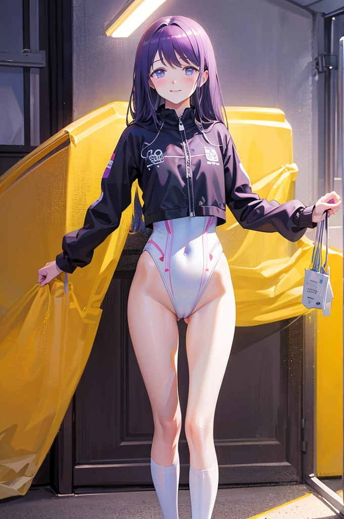 expensivequality illustration, Pale purple eyes、Pale purple eyes、Semi-long hair、、nsfw、masterpiece, Very delicate and beautiful, Attractive girl,(Gymnastics leotard, Floral print leotard,キラキラ輝く装飾が施されたLong sleeve leotard,expensive_Leg leotard,athletic leotard,tight-fitting leotard,Rainbow gradient leotard,Long sleeve leotard),thin,Slender body,slim,expensive school,Gymnasium background,Gymnastics Club,Gymnast,Beautiful Eyes,A light smile,(masterpiece, Highest quality:1.2), expensiveres, 非常に詳細な CG ユニティ 8K 壁紙, Perfect lighting, colorful, ultra-expensive res,4K,Super detailed, photograph, 8K, High resolution, ,Cowboy Shot,