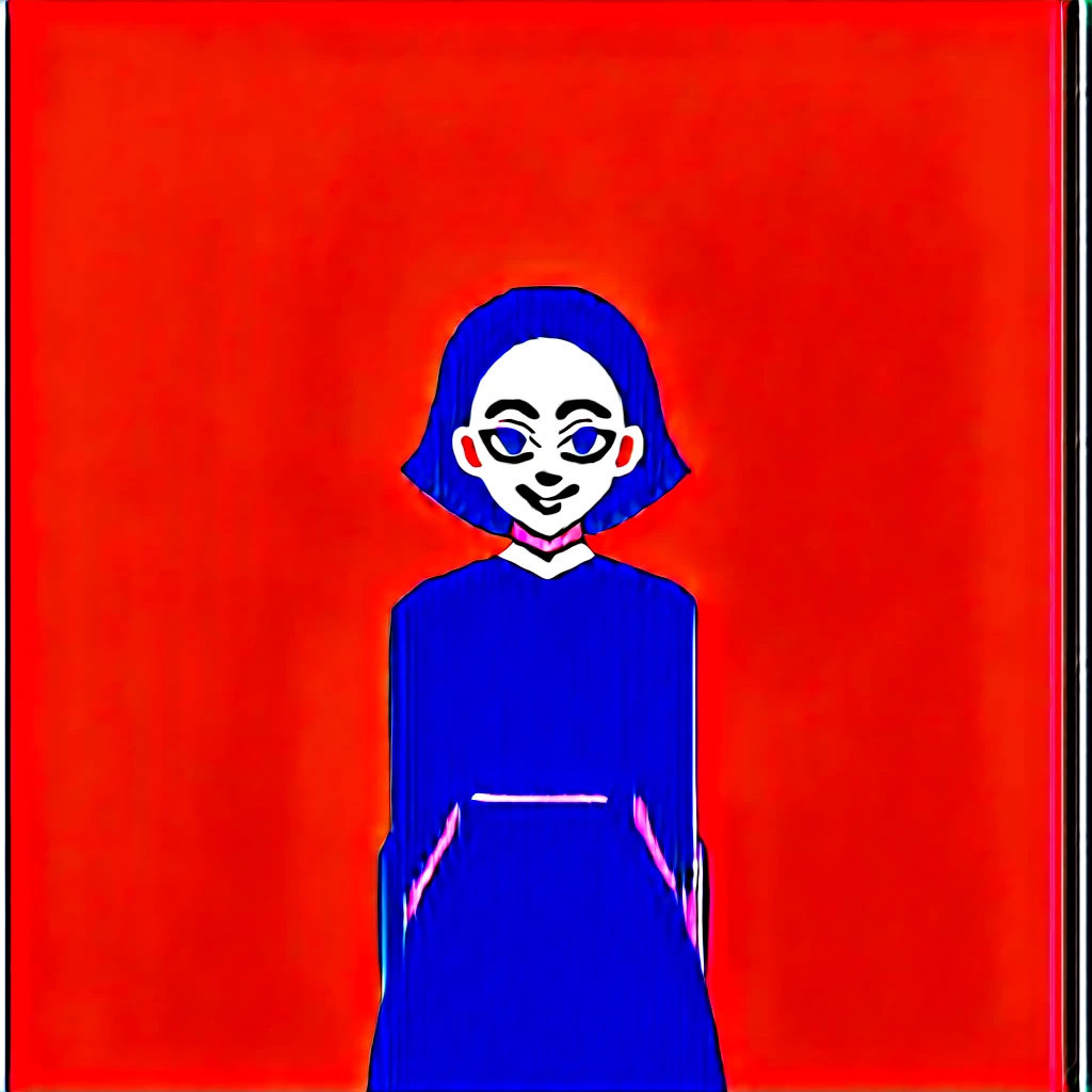 Draw a character in animated art style, with a vibrant and expressive appearance. The character must have exaggerated characteristics, like big, expressive eyes, a subtle and fun smile, and a straight posture. do not distract from the main figure. The character must be from the Kimetsu no Yaiba universe/Demon Slayer, frontal angle, animated cartoon, beautiful drawing. A female character, light blue gradient black hair, blue colored eyes, wearing a pretty black skirt, medium short hair, blue colored eyes, Demon Slayer corp suit