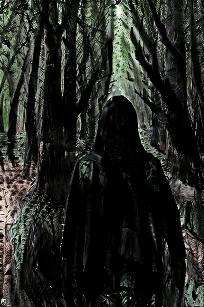 Faceless humanoid monster in the dark forest