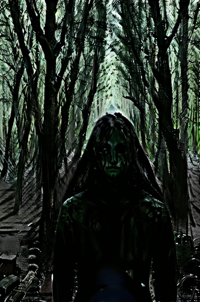 Faceless humanoid monster in the dark forest