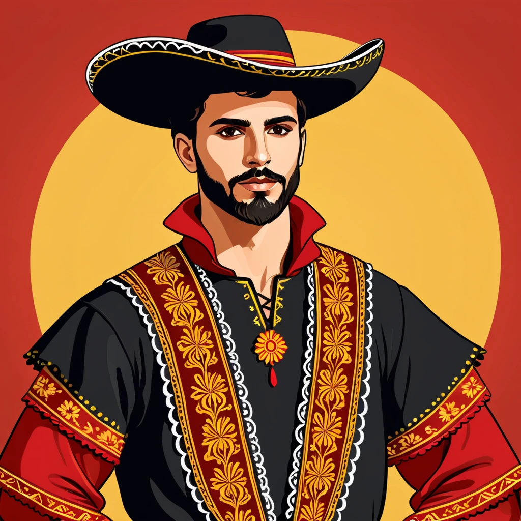 man in spanish folk outfit, vector graphics, strong contours