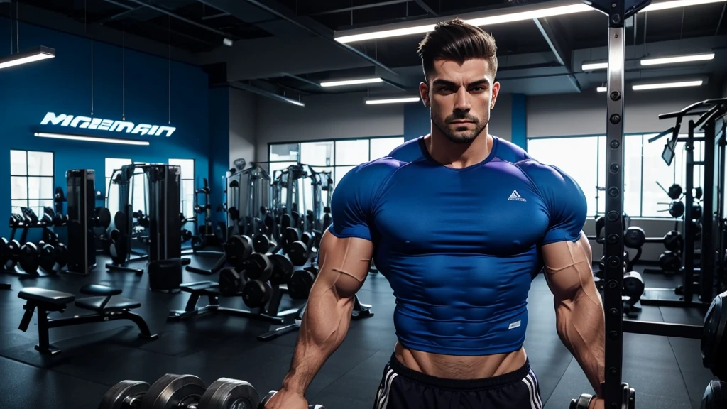 Create a thumbnail image showing the impressive transformation from a thin man to a man with a strong, muscular chest. The image must be divided in half: To the left, a thin man wearing a tight-fitting t-shirt, and to the right, o mesmo homem musculoso exibindo seu peitoral definido wearing no shirt. Both are in a modern gym setting with weight training equipment in the background and blue and purple LED lighting for a dramatic effect.. The man's facial expression should show determination and confidence in the transformation.
Specific Details:
Position and Division:
Homem magro To the left, wearing fair t-shirt.
Muscular man on the right, wearing no shirt, showing defined chest.
Clear dividing line between the two parts of the image.
enviroment:
Modern gym with weight training equipment.
Blue and purple LED lighting for a dramatic effect.
Facial expression:
Determination and confidence visible on the man's face in both versions.
Elementos visuais:
bodybuilding equipment in the background.
Gym details like dumbbells, espelhos, and weight machines.